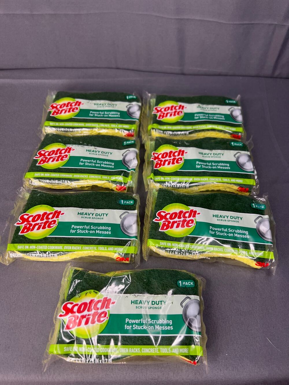 Scotch Brite Heavy Duty Scour Sponges Lot of 7 Yellow and Green NIP